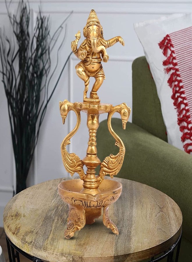 كارتيك تمثال غانيش ديا من النحاس الأصفر من كارتيك، ارتفاع 8 بوصات، تمثال فني مع مصباح زيت مدمج، طلاء ذهبي للعبادة وتزيين المنزل - Image 1